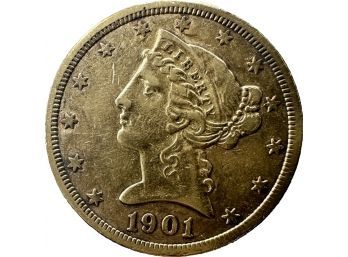 1901 Liberty Gold Five Dollar Coin, 0.6oz