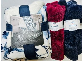 Life Comfort The Ultimate Throw Luxurious Faux Fur Reversing To Plush, Jane And Bleecher Slipper Socks