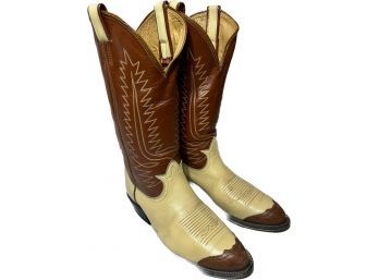 Mens Tony Lama Cream And Brown Cowboy Boots Size 8