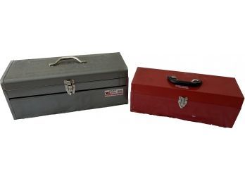 2 Metal Toolboxes- Large One Is 22x9x9. Includes Pliers, Hex Wrenches, Protective Goggles, Socket Set & More!