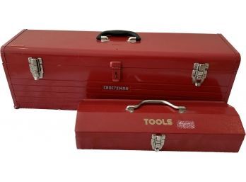 Craftsman JUMBO Metal Toolbox 30x9x10 And Smaller Metal Toolbox With Various Screw Drivers, Level &punch Tools