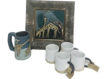 Giraffe Engraved Artwork And Matching Mug, New United By Blue Ceramic Mugs (4)
