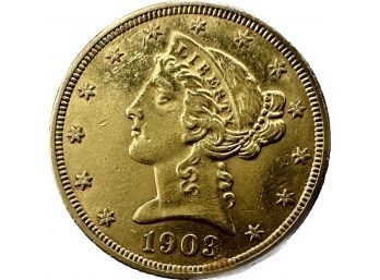 1903 Liberty Gold Five Dollar Coin, 0.3oz
