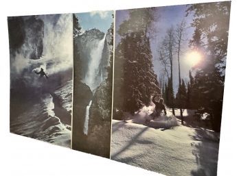 Pair Of Vintage Ski Posters (36x24), Narrow Waterfall Poster (36x12)