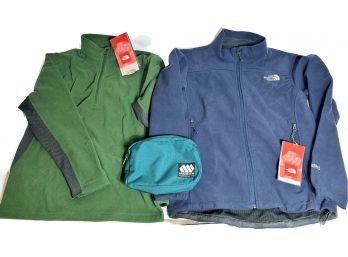 Green North Face Pullover, Size Small, Blue North Face Fleece Jacket, Size Medium, Bicycle Bag