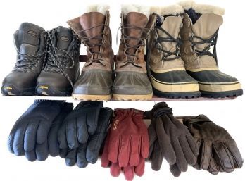 Mens SOREL Caribou Boots, Zamberlan Boots, Woolrich Gloves, Kombi Gloves, And More. Shoe Rack Included