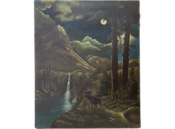 Acrylic On Cloth Canvas Moose In The Night