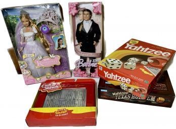 Yahtzee, Yahtzee Texas Hold Em, Etch A Sketch, Barbie Rapunzels Wedding Doll, Barbie Handsome Groom Doll