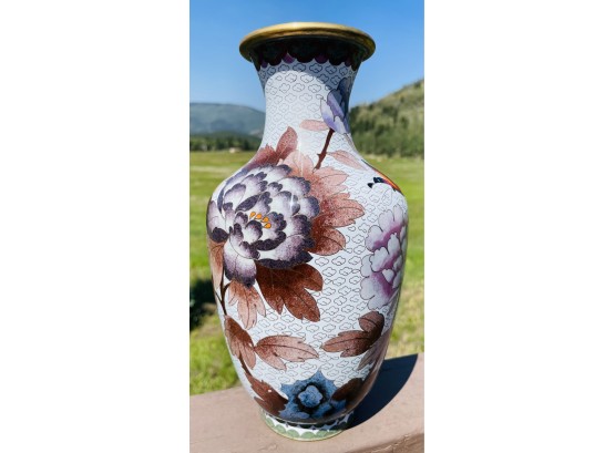 Gorgeous Chinese Coisonne Vase With Floral Designs, 10 H