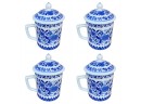(12) Teacups With Lid, Blue And White Floral Pattern