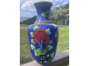 Blue Cloisonn  Vase With Rose Design