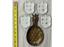 Metal Pineapple Dish, 4 White And Gold Colored Dishes