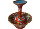 Red And Blue Goblet And Bowl With Pink Floral Design