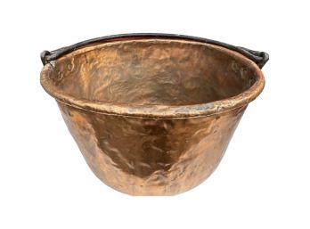 STUNNING Antique Copper Cauldron- 15in Tall, 24in Diameter. Cauldron Has Some Damage As Pictured.