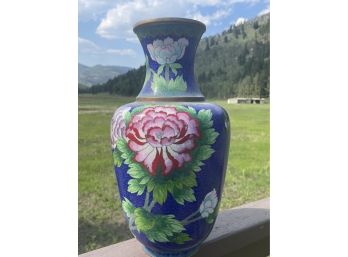 Blue Cloisonn  Vase With Rose Design