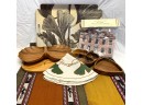 David Levy Wood Dish, More Wood Dishes, Ginko Leaf Tray, 2 Table Runners, Small Tablecloth Centerpiece, & More
