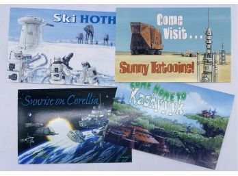 (4) Funny Star Wars Theme Post Cards, New, With Artwork By Chris Trevas