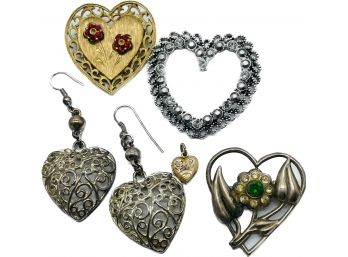 Heart Brooches, Heart Pierced Earrings, Heart Locket - Gemstones, Goltones & Silvertones