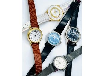 Vintage Ladies Watches, Leatherette Watch Bands -timex, Peugeot, LA Express, Curfew. Untested.