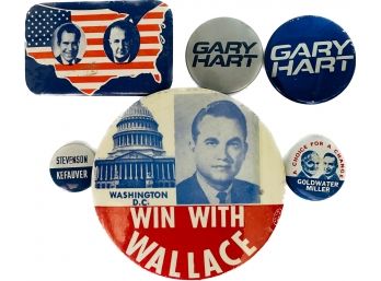 Vintage Political Campaign Buttons, George Wallace, Gary Hart, Nixon & Agnew, Stevenson