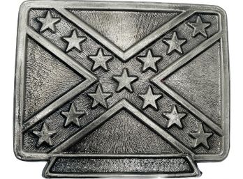 Vintage Large & Heavy Belt Buckle, 1983, Goldtone, Confederate Flag, Number 4001, Also Known As Stars And Bars