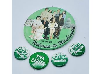 Vintage Campaign Buttons. 1977, Re-elect Carter Mondale. Welcome To Washington.