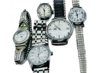 Vintage Ladies And Mens Watches - Silvertone - Timex, Helbros, Wrangler