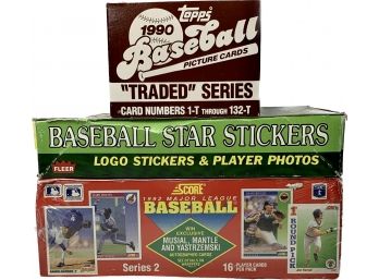 3 BOXES - Score 1992 Baseball Series 2 Cards, Fleer 1986 Baseball Stickers, Topps Baseball Picture Cards