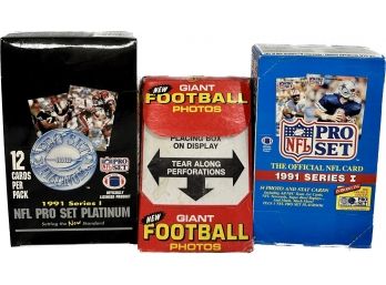 3 BOXES - 1980 Topps Giant Football, NFL Pro Set Platinum 1991 Series 1 Cards, 1991 NFL Pro Set Series 1 Cards