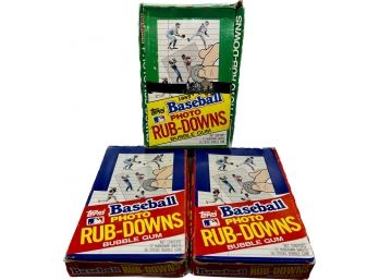 3 BOXES - Topps 1985 Photo Rub-downs Bubble Gum And Topps Baseball Photo Rub-downs Bubble Gums