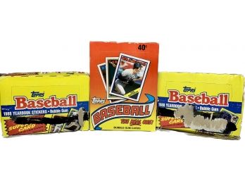 3 BOXES - Topps 1988 Baseball Yearbook Stickers, Topps Baseball The Real One Bubble Gum Cards