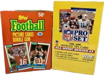 2 BOXES - Pro Set The 1990 Official NFL Card Series 2, Topps Football Picture Cards Bubble Gum