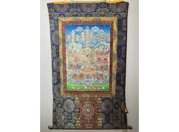 Highly Detailed Guru Padmasambava With Consort Thangka  (35in X 59in)