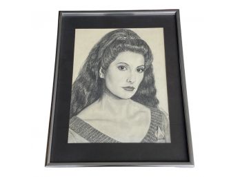 Star Trek Deanna Troi Framed Sketch By Julia C. Nosal (14.5x11.5)