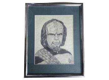 Star Treks Worf Framed Sketch By Julia C. Nosal (14.5x11.5)