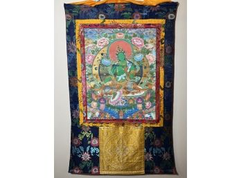 Green Tara Hand Painted Thangka (34in X 54in)