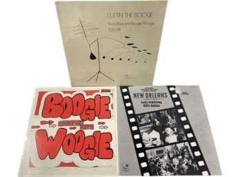 UNOPENED Vinyl Records (3) From Boogie Woogie, Billie Holiday/Louis Armstrong, And Cuttin The Boogie