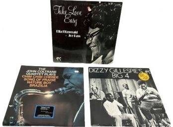 UNOPENED Vintage Vinyl Records: Ella Fitzgerald, John Coltrane & Dizzy Gillespie.