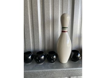 Vintage Bowling Pioneer Glass And Decanter Set: Japan