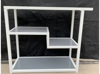 Metal Frame Table With Different Level Foggy Glass Shelves