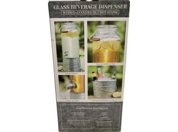 Glass Beverage Dispenser With Galvanized  Bucket Stand (New/Unused) Contents, Capacity And Dimensions Pictured