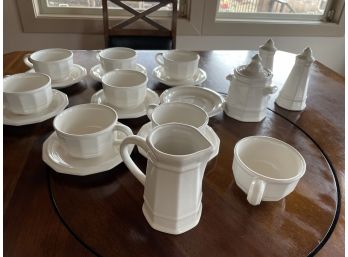 White Pfazzograph Coffee Or Tea Set With Sugar, Creamer, And Salt And Pepper Sets
