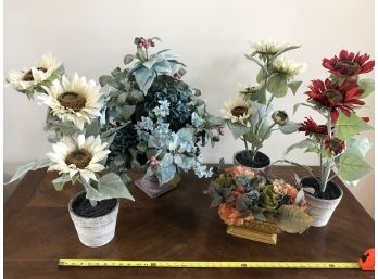 Artificial Sunflowers In Pots (3), Beautiful Large Blue Bouquet, Smaller Orange And Blue Bouquet. (R)