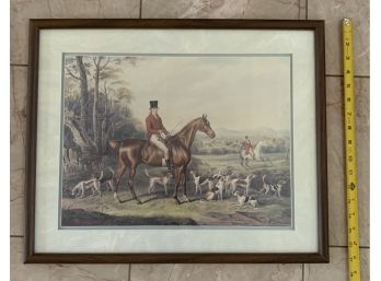 Men Hunting With Dogs, Artwork, Not Signed, Framed And Matted Unknown Artist