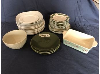 Sets Of Plates (holiday Home, The Cades Cove Collection, And Tuxton). Ceramic Baking Dish.  Non-matching. (R)