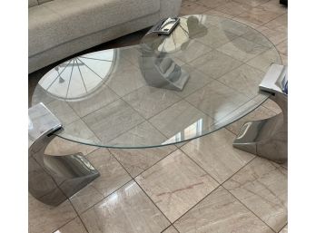 Chrome & Glass Coffee Table & Matching Side Table (y)