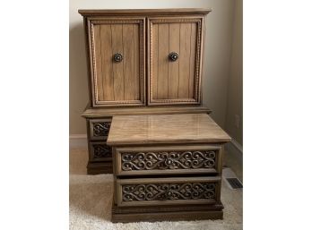 Wood Dresser With Rope And Scroll Details & Matching Nightstand (y)