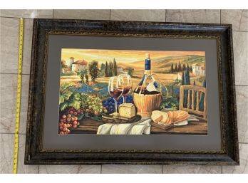 Beautifully Framed Artwork- Vineyard, Wine And Cheese, Not Signed (y)