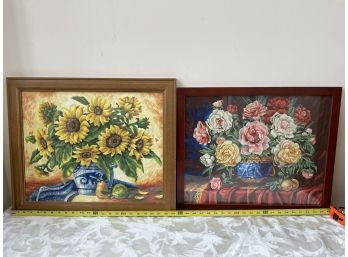 Beautiful Flower Paintings, Sunflowers And Roses, Lot Of 2, Unstamped