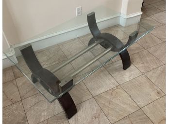 Fabulous Glass/Wood Coffee Table,  4 X  24,  Match Side Table  2 X 23 (y)